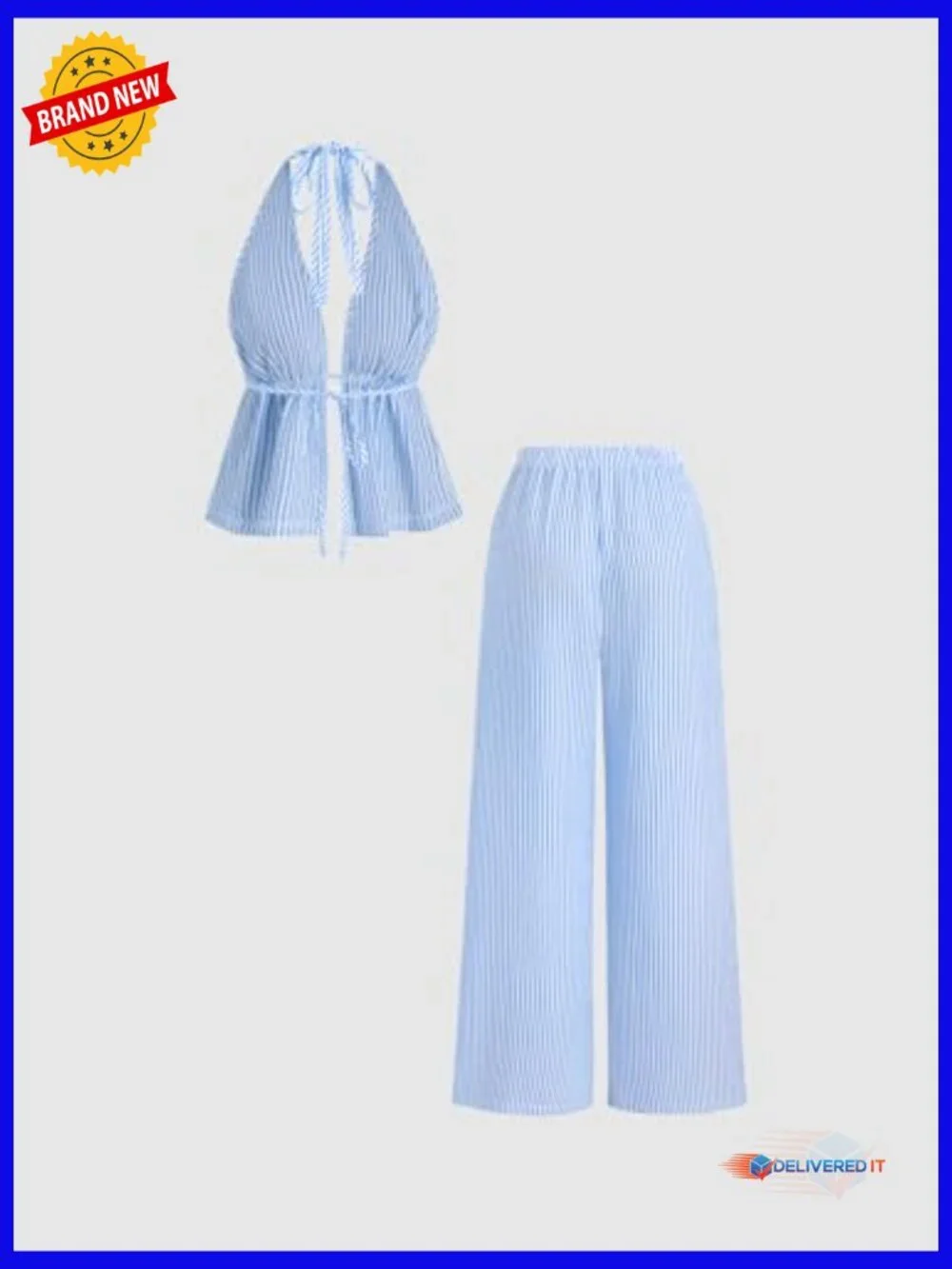 Women's 2 Piece Sets Striped Halter Top and Wide Leg Pants Matching Summer